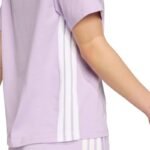 adidas Essentials 3-Stripes Cotton Womens T-Shirt Light Purple JX7619 - Image 6