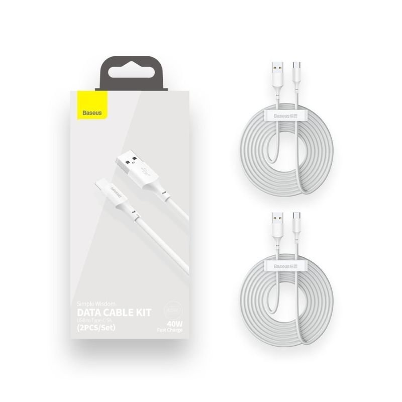 lupin-wear-ca-baseus-usb-usb-c-simple-wisdom-cable-40w-5a-1-5m-white-1942823 BASEUS USB/USB-C SIMPLE WISDOM CABLE, 40W, 5A, 1.5M WHITE - Image 1