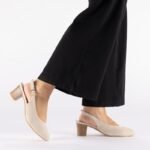 Beige leather open-toe pumps Rieker 44651-60 - Image 8