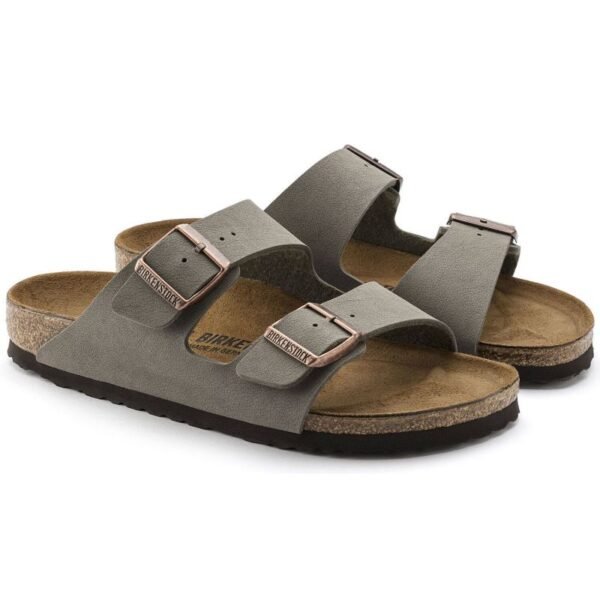 Birkenstock Arizona Birko-Flor Nubuck Stone Regular Wide Gray Womens/Mens Slides (0151211)