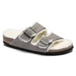 Birkenstock Arizona Shearling Stone Coin Suede with Lambswool Regular Wide Slides for Women/Men (1017402)