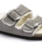 Birkenstock Arizona Shearling Stone Coin Suede with Lambswool Regular Wide Slides for Women/Men (1017402) - Image 2