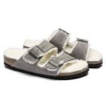 Birkenstock Arizona Shearling Stone Coin Suede with Lambswool Regular Wide Slides for Women/Men (1017402) - Image 4