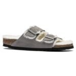 Birkenstock Arizona Shearling Stone Coin Suede with Lambswool Regular Wide Slides for Women/Men (1017402) - Image 5