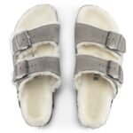 Birkenstock Arizona Shearling Stone Coin Suede with Lambswool Regular Wide Slides for Women/Men (1017402) - Image 7
