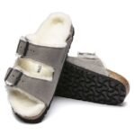 Birkenstock Arizona Shearling Stone Coin womens/mens insulated slippers, suede with lambswool, narrow (1017403) - Image 6