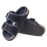 Birkenstock Arizona VL Shearling Midnight Suede Leather Wide Regular Slides (1020592) - Image 3