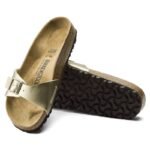Birkenstock Madrid Birko-Flor Gold womens regular wide gold flip-flops (1016106) - Image 2