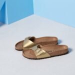 Birkenstock Madrid Birko-Flor Gold womens regular wide gold flip-flops (1016106) - Image 4