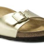 Birkenstock Madrid Birko-Flor Gold womens regular wide gold flip-flops (1016106) - Image 5