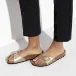 Birkenstock Madrid Birko-Flor Gold womens regular wide gold flip-flops (1016106) - Image 7