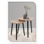 COFFEE TABLE WITH 3 LEGS, WOODEN TABLETOP, SET OF 2 - Image 3