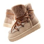 D.Franklin womens winter snow boots, fashionable fur lining, brown beige high