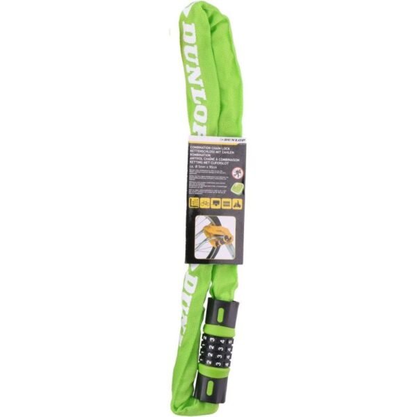 DUNLOP BICYCLE LOCK CHAIN WITH COMBINATION 90CM LENGTH GREEN