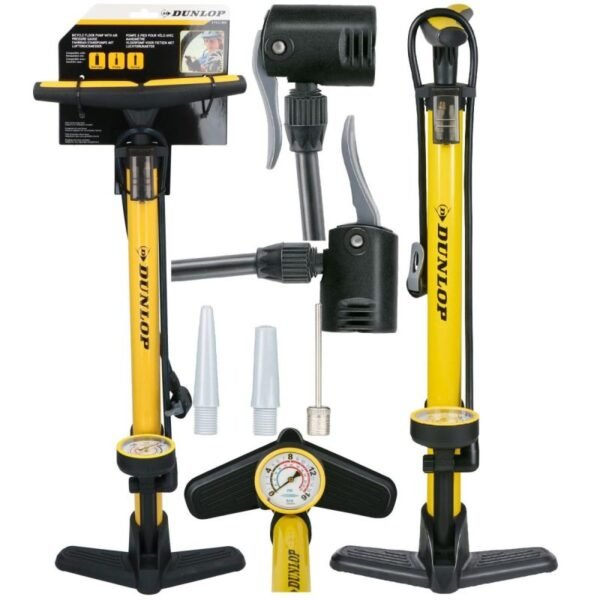 DUNLOP WORKSHOP BICYCLE PUMP 230PSI (16BAR) WITH MANOMETER YELLOW