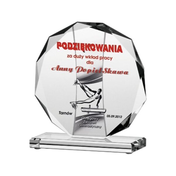 Engraved glass trophy + paint filling