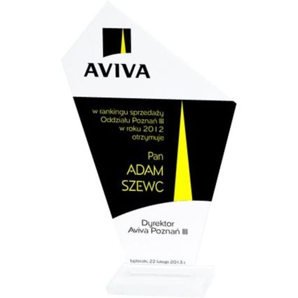 Engraved glass trophy + paint filling