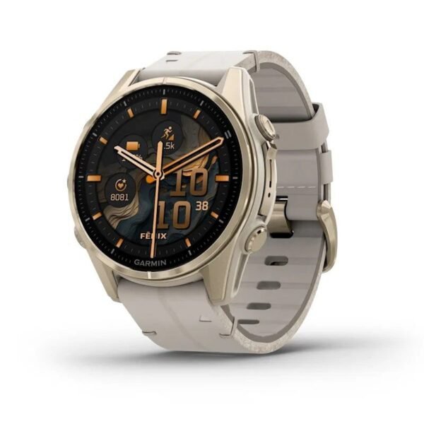 Garmin Fenix 8 43mm AMOLED Sapphire Titanium Soft Gold with Limestone Leather Strap