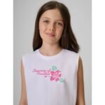 Girls sleeveless T-shirt with print 4F 4FJRSS26TSLEF328-11S - Image 4