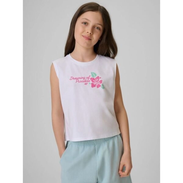 Girls sleeveless T-shirt with print 4F 4FJRSS26TSLEF328-11S