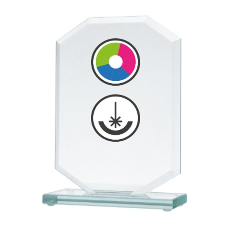 lupin-wear-ca-glass-trophy-with-luxorjet-color-printing-engraving-and-paint-filling-1841618 Glass trophy with LuxorJet color printing, engraving, and paint filling - Image 1