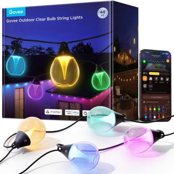 Govee H7025 RGBICW Outdoor String Lights, 14.63m, 2.4GHz Wi-Fi + Bluetooth