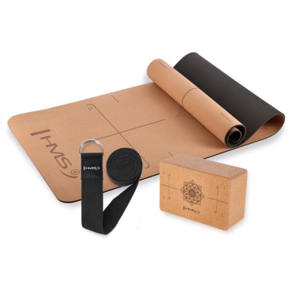 HMS CORK YOGA SET TPE MAT YM11 + CUBE KJ02 + STRAP SJ02