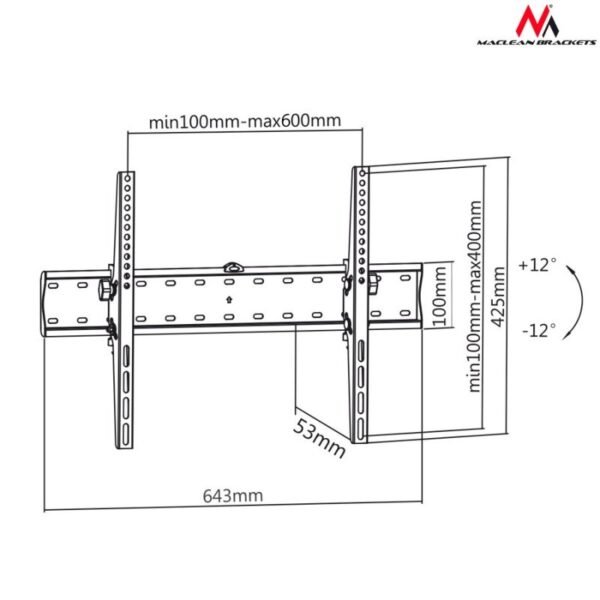Maclean MC-668 TV wall mount (wall-mounted, tiltable; 37" - 70"; max. 40kg)