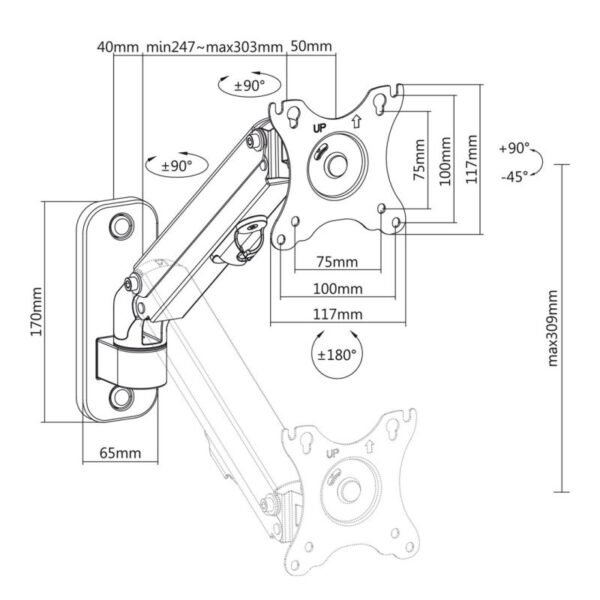 MACLEAN MONITOR WALL MOUNT 17"-27" GAS SPRING MAX 7KG MC-458
