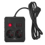 MACLEAN POWER STRIP, EXTENSION CORD 2 OUTLETS + 3XUSB, 110-240V AC 50/60HZ, 2.1A MAX 2500W, 1.5M, BLACK MCE387 B - Image 4