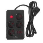 MACLEAN POWER STRIP, EXTENSION CORD 4 OUTLETS + 3XUSB, 110-240V AC 50/60HZ, 2.1A MAX 2500W, 1.5M, BLACK MCE392 B - Image 3