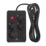 MACLEAN POWER STRIP, EXTENSION CORD 4 OUTLETS + 3XUSB, 110-240V AC 50/60HZ, 2.1A MAX 2500W, 3M, BLACK, MCE393 B - Image 4
