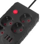 MACLEAN POWER STRIP, EXTENSION CORD 4 OUTLETS + 3XUSB, 110-240V AC 50/60HZ, 2.1A MAX 2500W, 3M, BLACK, MCE393 B - Image 6
