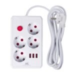MACLEAN POWER STRIP, EXTENSION CORD 4 OUTLETS + 3XUSB, 110-240V AC 50/60HZ, 2.1A MAX 2500W, 3M, WHITE MCE393 W - Image 2