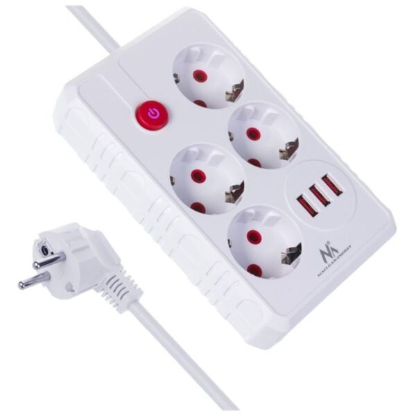 MACLEAN POWER STRIP, EXTENSION CORD 4 OUTLETS + 3XUSB, 110-240V AC 50/60HZ, 2.1A MAX 2500W, 3M, WHITE MCE393 W