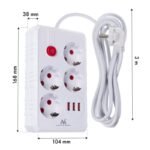 MACLEAN POWER STRIP, EXTENSION CORD 4 OUTLETS + 3XUSB, 110-240V AC 50/60HZ, 2.1A MAX 2500W, 3M, WHITE MCE393 W - Image 7