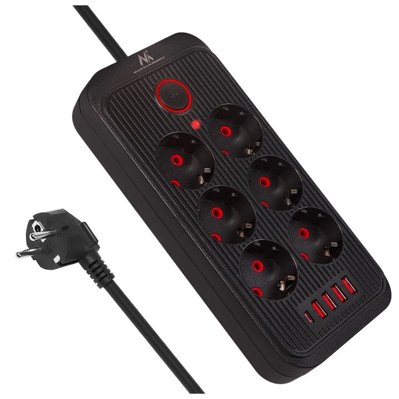 lupin-wear-ca-maclean-power-strip-extension-cord-6-outlets-4xusb-110-240v-ac-50-60hz-2-1a-max-2500w-1-5m-black-mce389-b-2186520 MACLEAN POWER STRIP, EXTENSION CORD 6 OUTLETS + 4XUSB, 110-240V AC 50/60HZ, 2.1A MAX 2500W, 1.5M, BLACK MCE389 B - Image 1