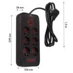 MACLEAN POWER STRIP, EXTENSION CORD 6 OUTLETS + 4XUSB, 110-240V AC 50/60HZ, 2.1A MAX 2500W, 1.5M, BLACK MCE389 B - Image 7