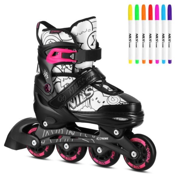 NH10907 4in1 ROLLER SKATES WITH EXTENDED HOCKEY BLADES TINTS PINK SIZE S(31-34) NILS EXTREME