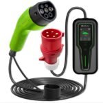Qoltec 52467 Mobile charger for electric car EV with regulation 2 in 1 Type 2 | 11kW | 3 Phases | CEE 5 PIN | LCD | Portable | Wallbox | 5m