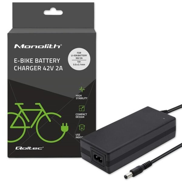QOLTEC ELECTRIC BIKE BATTERY CHARGER 36V | 42V | 2A | 5.5*2.1