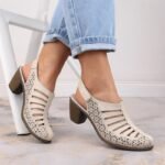 Rieker W RKR49B beige leather high heel sandals - Image 3
