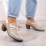 Rieker W RKR49B beige leather high heel sandals - Image 4