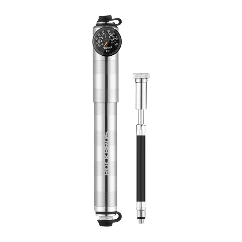 lupin-wear-ca-rockbros-hq-67a-l03-bicycle-pump-with-pressure-gauge-silver-3218003 Rockbros HQ-67A-L03 Bicycle Pump with Pressure Gauge - Silver - Image 1
