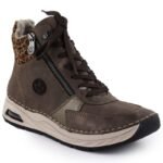 Womens brown leopard print ankle boots Rieker 44565-25