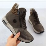 Womens brown leopard print ankle boots Rieker 44565-25 - Image 2