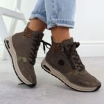 Womens brown leopard print ankle boots Rieker 44565-25 - Image 5