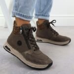 Womens brown leopard print ankle boots Rieker 44565-25 - Image 6