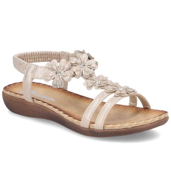 Womens gold floral slip-on sandals Rieker V7573-90