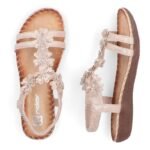 Womens gold floral slip-on sandals Rieker V7573-90 - Image 4
